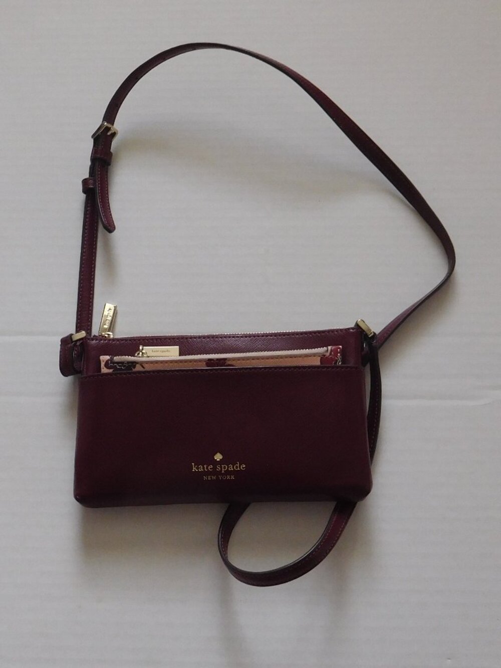 Kate Spade Burgundy Crossbody Purse with Floral Pouch